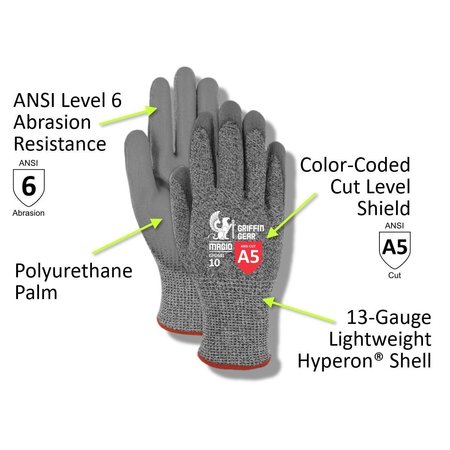 Magid DROC 13Gauge Hyperon Polyurethane Palm Coated Work Gloves  Cut Level A5 GPD591-10